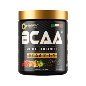 Quantum Nutrition's BCAA with Glutamine in Fruit punch flavour.