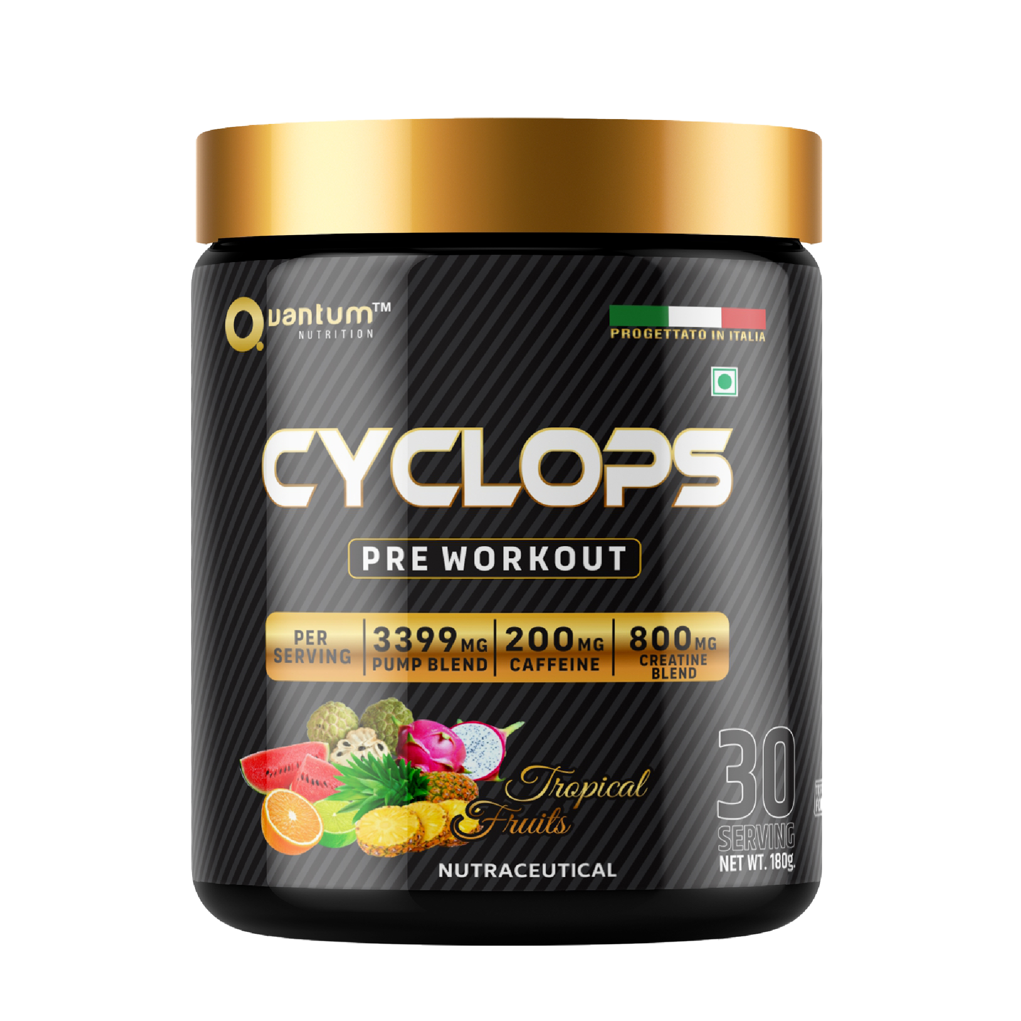 Quantum Nutrition's Cyclops pre workout in Tropical Fruits.