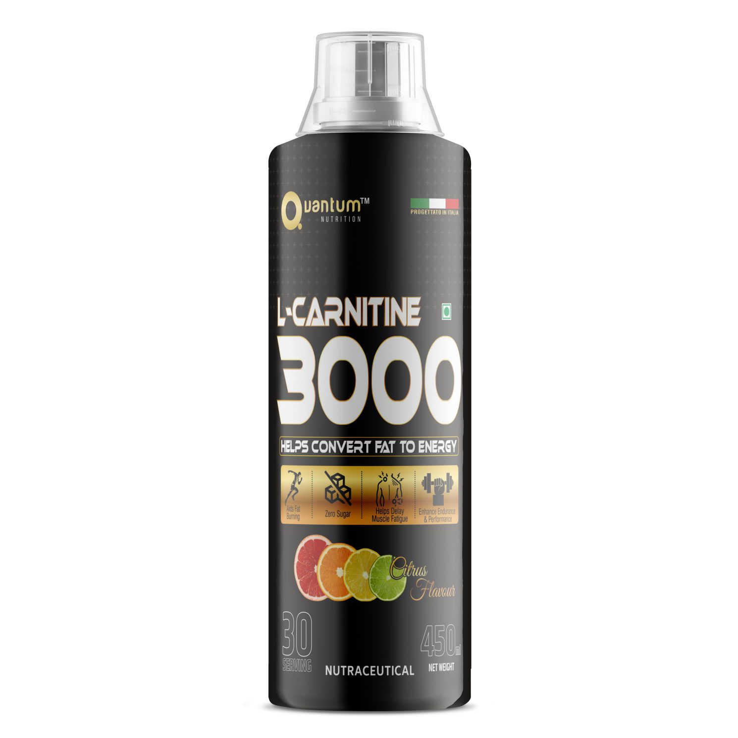 Quantum Nutrition L-Carnitine 3000 | Citrus Flavour | 30 Servings | Helps Convert Fat to Energy