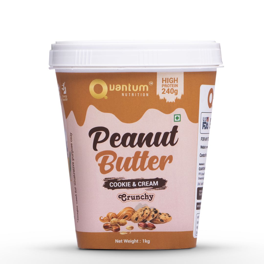 Quantum Nutrition Peanut Butter – Cookie & Cream (Crunchy) – 1kg | High Protein Cookies Spread