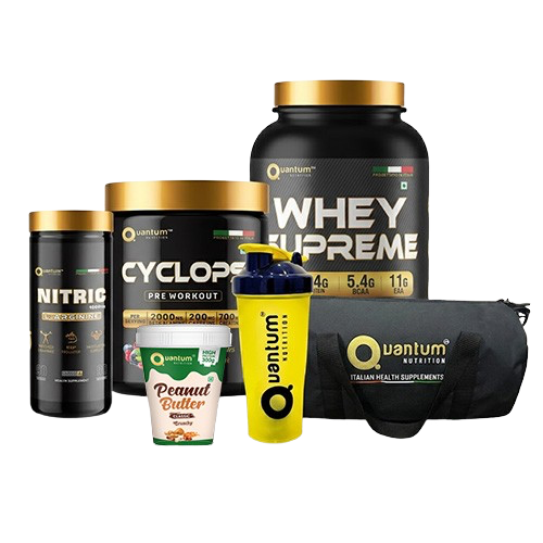 Quantum Whey Combo | Whey Protein | Cyclops | Nitric | Peanut Butter | Gym Bag | Shaker